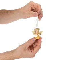 Product Wooden Hanging Angel Ornaments with Star 5cm Set of 9