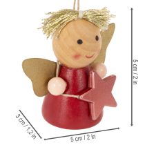 Product Wooden Hanging Angel Ornaments with Star 5cm Set of 9