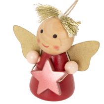 Product Wooden Hanging Angel Ornaments with Star 5cm Set of 9
