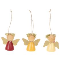 Product Wooden Hanging Angel Ornaments with Star 5cm Set of 9