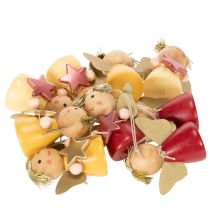 Product Wooden Hanging Angel Ornaments with Star 5cm Set of 9