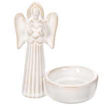 Product White Ceramic Angel Figurine with Round Tealight Holder, 10 cm, Set of 3