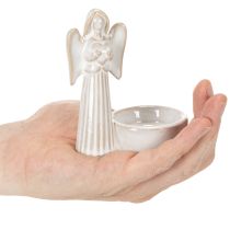 Product White Ceramic Angel Figurine with Round Tealight Holder, 10 cm, Set of 3