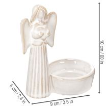 Product White Ceramic Angel Figurine with Round Tealight Holder, 10 cm, Set of 3