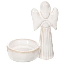 Product White Ceramic Angel Figurine with Round Tealight Holder, 10 cm, Set of 3