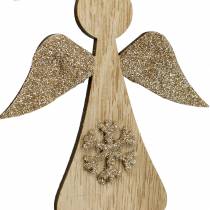 Product Deco pendant wood angel glitter 10cm 12pcs