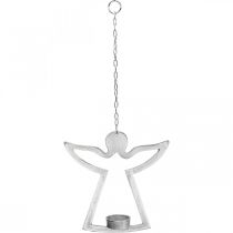 Product Tealight holder with angel, candle decoration to hang, metal silver H20cm