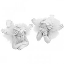 Angel lying, Christmas decoration, angel decoration with feathers, Advent white H8 / 8.5cm L14 / 12.5cm set of 2