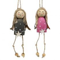 Product Wooden Angel for Hanging Grey, Pink 7.5cm 6 pcs