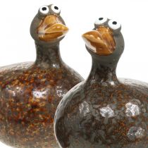 Deco duck ceramic figure spring decoration 12.5cm brown 2pcs