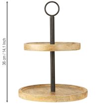 Product Etagere 2-tier Wood Metal Round Natural Black H36cm
