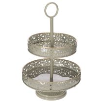 Product Two-Tier Metal Stand with Star Design and Handle 49cm Mint and Gold