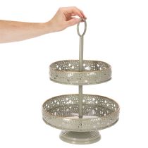 Product Two-Tier Metal Stand with Star Design and Handle 49cm Mint and Gold
