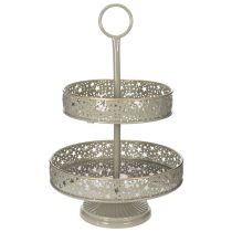 Product Two-Tier Metal Stand with Star Design and Handle 49cm Mint and Gold