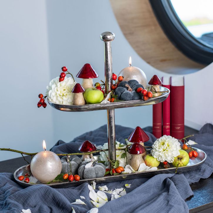Cake stand vintage metal silver table decoration 2 tier 52×16×39cm