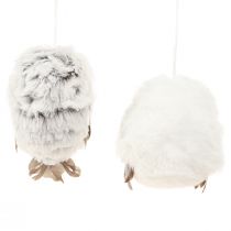 Product Owl Hanging Decorations, White and Grey, 6cm, Set of 2