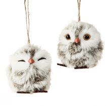 Product Owl Decoration Owl Chick for Hanging White Brown 6cm 4 Pcs