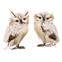 Owl Figures Decoration Owl Pair in Cream Brown 15cm 2 Pcs