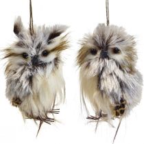 Owl decoration owl figures small, forest animals decoration 11cm white-brown 2pcs