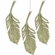 Decorative feathers, tree decorations with glitter, advent decorations, feathers for hanging golden L22cm 12pcs