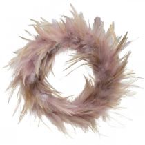 Product Decorative feather wreath pink, brown-red Ø16.5cm real feathers