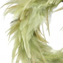 Decorative feather wreath green Ø16cm real feather wreath spring decoration