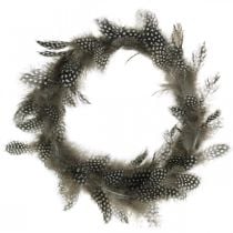 Deco feather wreath guinea fowl Ø20cm spring decoration real feathers 2pcs