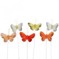 Product Feather butterfly on wire 5cm orange, yellow 24pcs