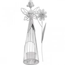 Spring decoration, flower fairy as a lantern, metal table decoration, elf with flower white H32.5cm