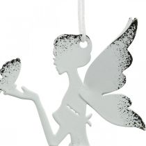 Hanging elf deco metal white Ø7.5cm H12cm 4pcs