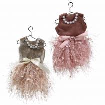Product Christmas decoration elf dress on hanger pink, brown / cream 16cm 4pcs