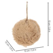 Product Soft Synthetic Pom-Pom Christmas Ornament Ball 10cm Beige and White for Indoor Use
