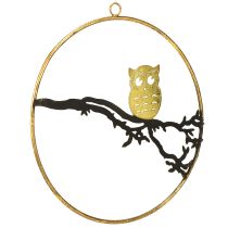 Product Window decoration owl on branch autumn, decorative ring metal 22cm