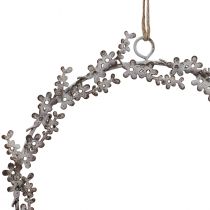 Product Window decoration, door wreath, shabby chic flower wreath, metal, white, Ø16.5cm