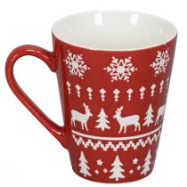 Product Festive Christmas mug with reindeer and Christmas tree motif H10cm - red and white 2pcs