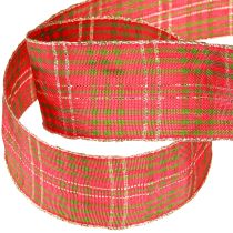Product Festive checked gift ribbon red green gold 40mm 20m