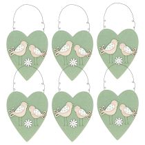 Product Felt Heart for Hanging with Wooden Birds Green 17×21cm 6pcs