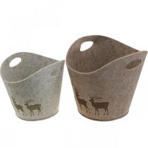 Christmas decoration felt basket round deer planter 38cm / 30cm set of 2