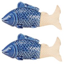 Product Ceramic Fish Decoration Maritime Blue Beige 20×8×8.5cm 2 pcs