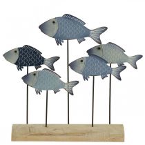 Product Shoal of fish deco metal fish on wooden base 32×7×30cm