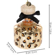 Product Glass Christmas Ornaments Perfume Bottle and Lipstick Leopard Print 11cm Set of 2