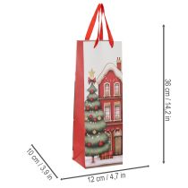 Product Set of 2 Christmas Bottle Gift Bags, Paper, 36cm, House and Tree Design
