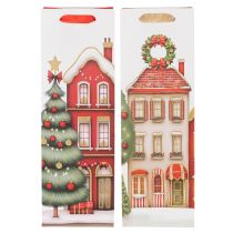 Product Set of 2 Christmas Bottle Gift Bags, Paper, 36cm, House and Tree Design