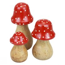 Product Fly agaric decoration mushrooms wooden mushrooms autumn decoration H6/8/10cm set of 3