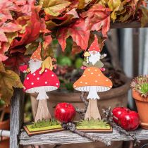 Product Fly agaric for autumn, wood decoration, gnome on mushroom orange / red H21 / 19.5cm 4pcs
