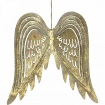 Product Christmas decoration angel wings, metal decoration, wings to hang golden, antique look H29.5cm W28.5cm