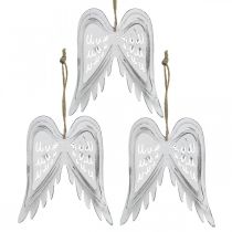 Angel wings to hang, Christmas decoration, metal pendants white H11.5cm W11cm 3pcs