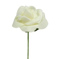 Product Cream Foam Rose Ø3.5cm with Wire Stem, Set of 48