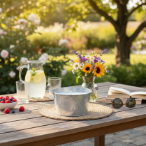 Product Candle in a zinc bucket for atmospheric decoration on terrace and balcony 15cm