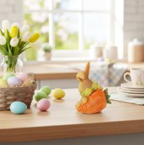 Product Decorative rabbit with carrot, Easter bunny decorative figures, 6cm, 3 pieces